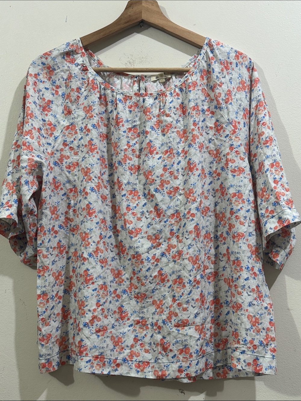Bellerose White Blouse with Coral and Blue Floral Print